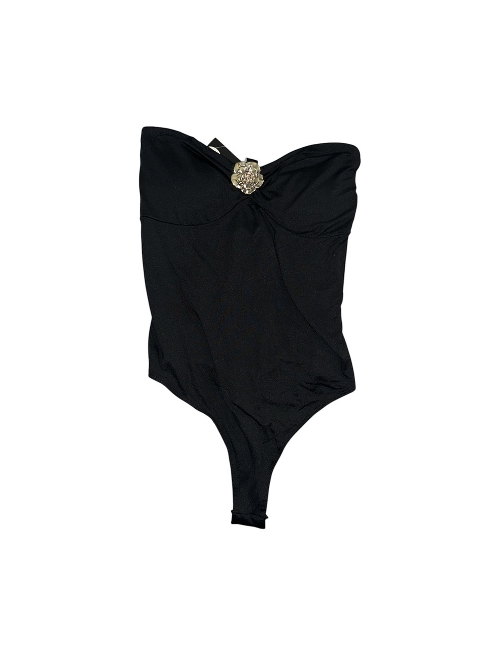 Wet Seal Black Strapless Bodysuit with Gold Accent